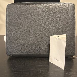 Celine Black Leather iPad Document Case Holder Italy